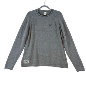 Black Dog Brand Sweater Women's XL Gray Knit Embroidered Roll Neck Preppy